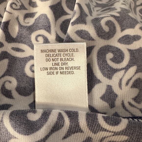 Dressbarn 3X-Large Top Geometric Stretch 3/4 Bell Sleeve Boat Neck Zip Navy Blue - Picture 10 of 10